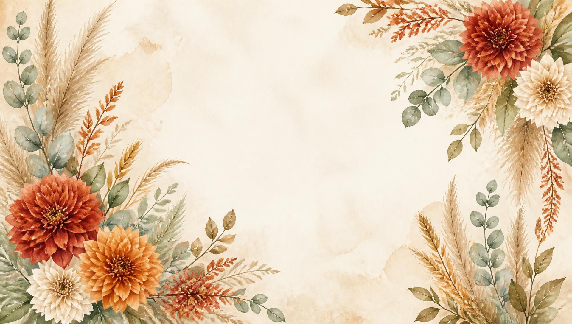Watercolor autumn florals in rust, sage and gold